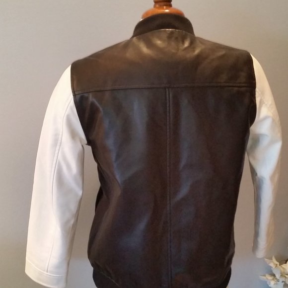 Guess faux leather biker jacket black w/white sleeves NWOT - Picture 4 of 6